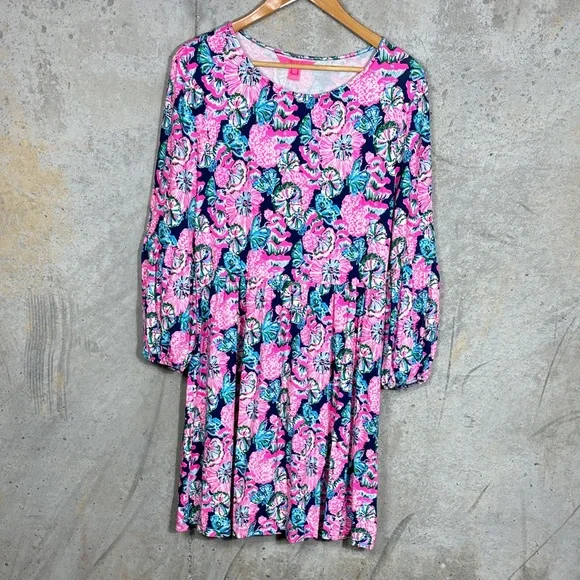 NWT Lilly Pulitzer Auralia Dress, Oyster Bay Navy Shroom With A View, - Picture 2 of 7